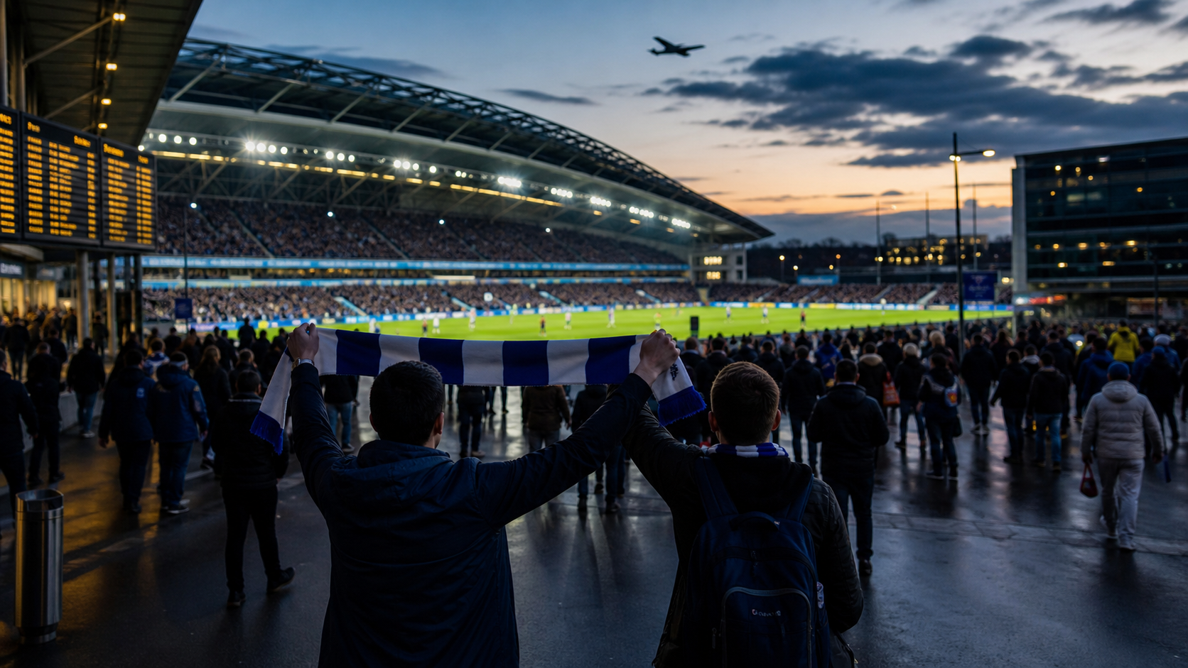 Supporters arriving at a stadium before a football match
